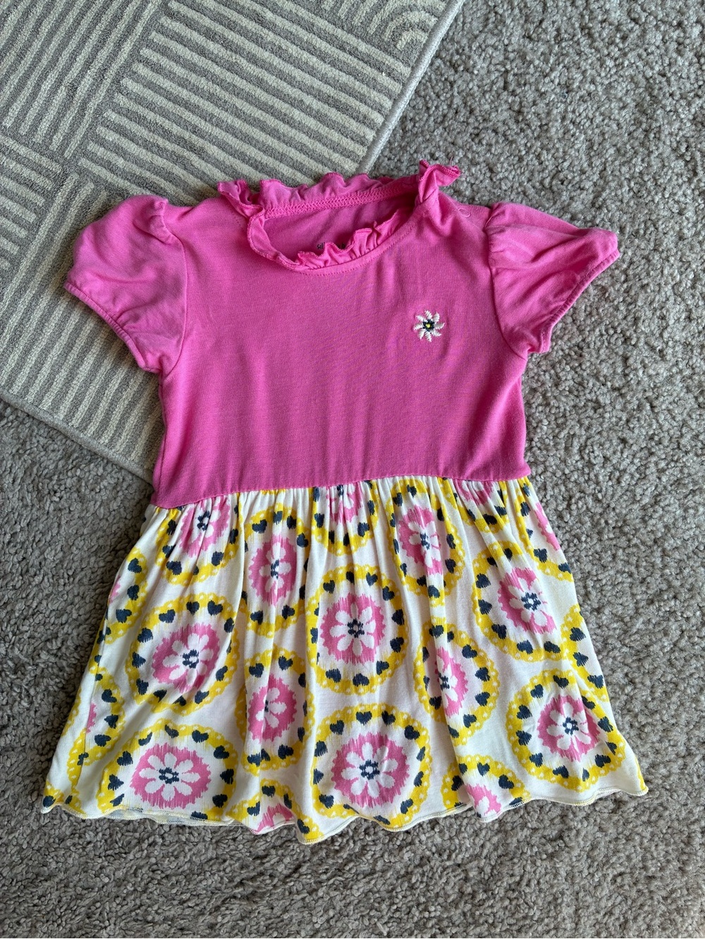 Silkberry Baby Bamboo Girls Pink Daisy-Accent Dress with Floral Skirt